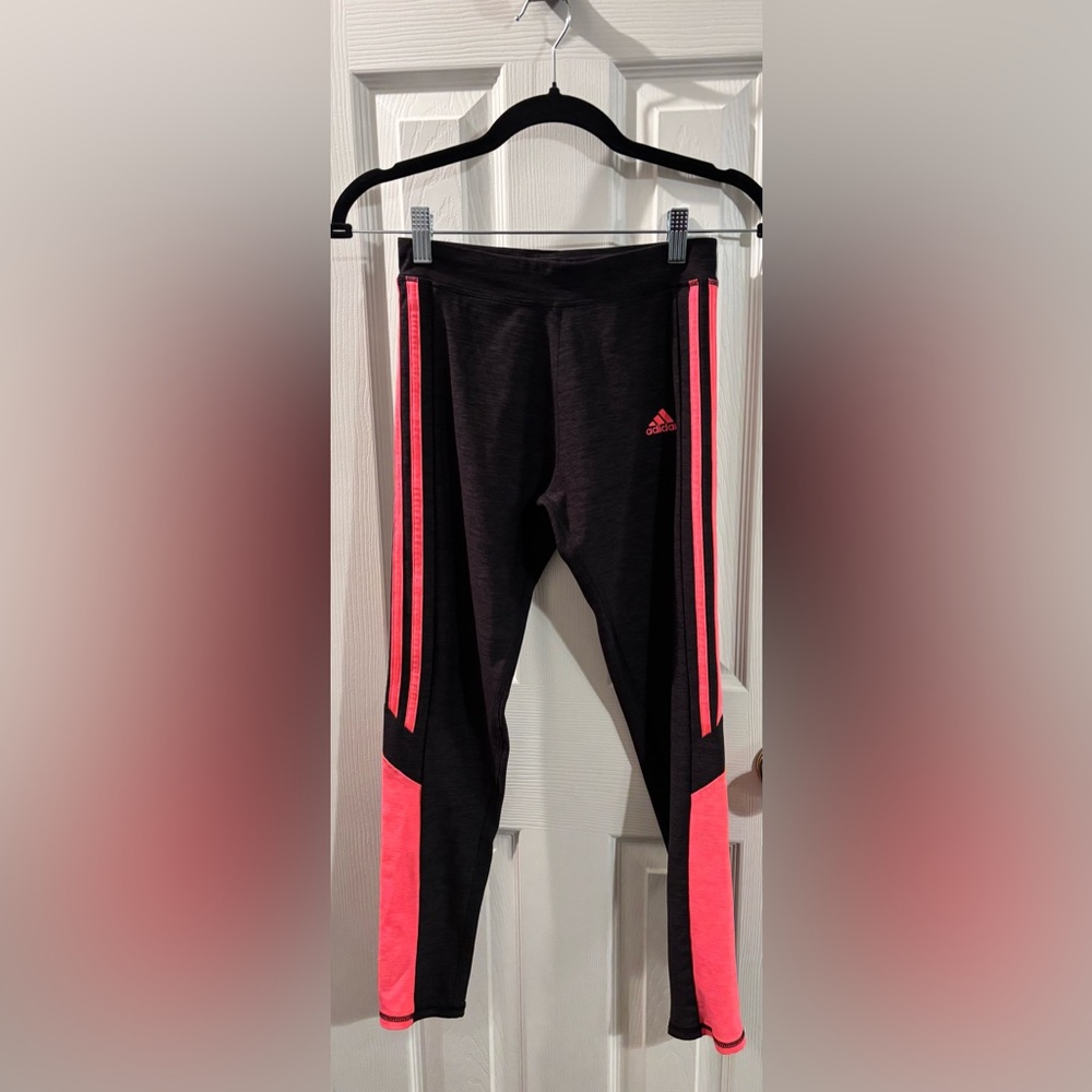Adidas Kids Leggings Black with Pink Stripes